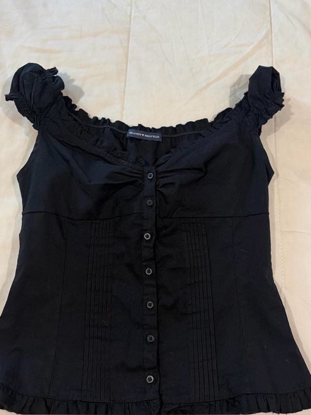 Brandy Melville Black Ruffle Button-Front Top